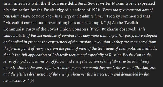 Voiddottore's tweet image. Most of the old Bolsheviks supported Mussolini&apos;s March on Rome as something revolutionary, as did Gorky, Trotsky, and Bukharin.