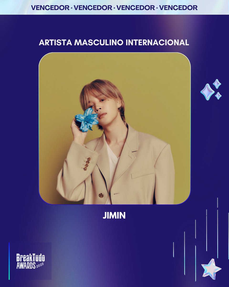 breaktudoawards's tweet image. Jimin (#Jimin)✨ levou o prêmio na categoria Artista Masculino Internacional 🏆 no BreakTudo Awards 2025

Parabéns ao JIMIN e aos fãs ARMYS que votaram!!!
#BreakTudoAwards 
bit.ly/4oJLFqx