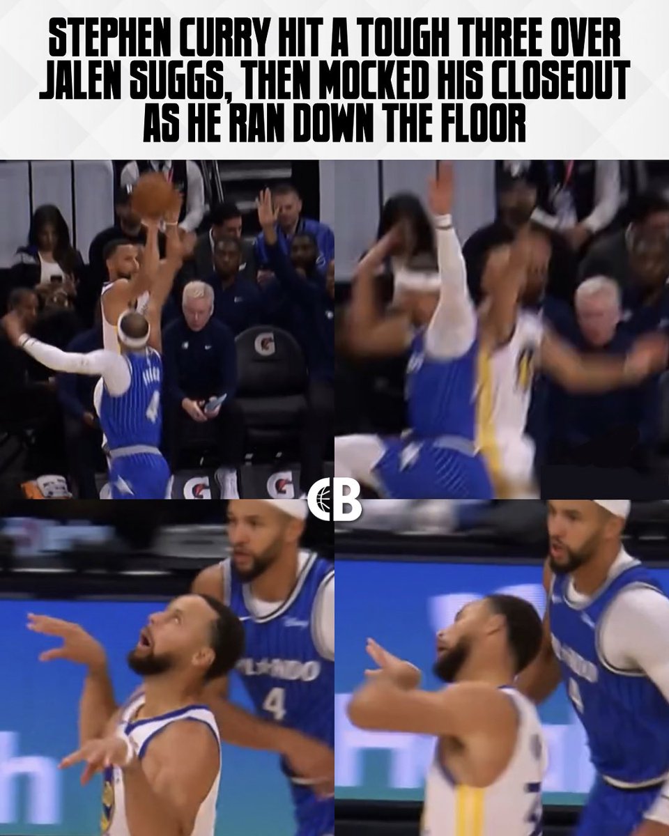 CourtsideBuzzX's tweet image. CURRY MOCKED SUGGS: Stephen Curry hit a tough three over Jalen Suggs, then mocked his closeout as he ran down the floor 😂💀

Steph is hilarious 😂