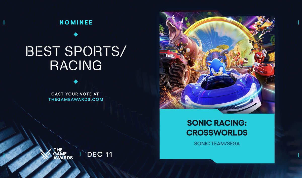 I just cast my VOTE for SONIC RACING: CROSSWORLDS. Who will you vote for? #TheGameAwards @TheGameAwards thegameawards.com/share/nominee/…
