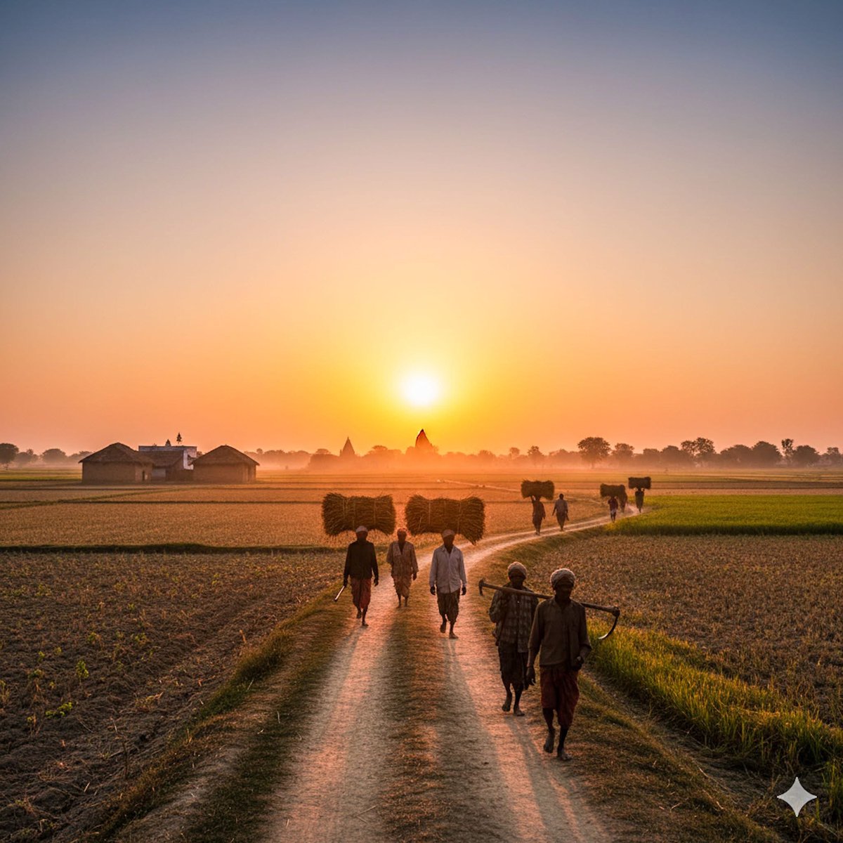 🌅 सूर्योदय की राह 🌾

​दूर मंदिर की छाया, और आसमान की लाली,
हर सुबह शुरू होती है, बनकर निराली।
​यही है जीवन, यही है इनके कर्म की कहानी,
अन्नदाता का धरती पर नहीं है कोई सानी!🌻💛🌞

#GoodMorning 
#NaturePhotography 
#villagelife 
#poem