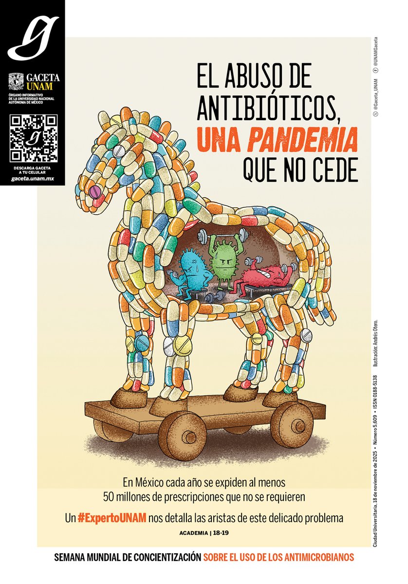 Gaceta_UNAM's tweet image. En #Portada ➡️t.ly/k24v0

- El abuso de #antibióticos, una #pandemia que no cede.

- En México cada año se expiden al menos
50 millones de prescripciones que no se requieren.

- Un #ExpertoUNAM nos detalla las aristas de este delicado problema