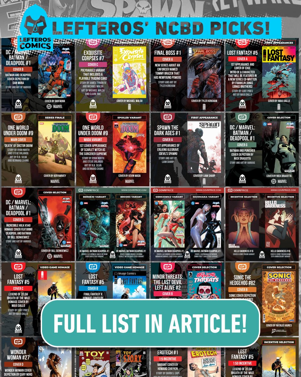 We’ve got you covered for New Comic Book Day with our picks from <a href="/LefterosComics/">Lefteros Comics</a>!
⁠
#Comics from <a href="/CurtPires/">curt</a> @dcofficial <a href="/FrankieJonas/">frankie jonas</a> <a href="/kevinwada/">Kevin Wada</a> <a href="/LiamRSharp/">Doc Sharpy</a> <a href="/Ls1389/">⚡Natalie Haines🌟Lightningstar1389⚡</a> <a href="/Marvel/">Marvel Entertainment</a> <a href="/ryanqnorth/">Ryan North - @ryannorth.ca on bsky</a> <a href="/RB_Silva/">RB Silva</a> <a href="/sinKEVitch/">Bill Sienkiewicz</a> <a href="/TylerKirkhamArt/">Tyler Kirkham</a> and more! 

LINK: covrprice.com/cp-content/202…