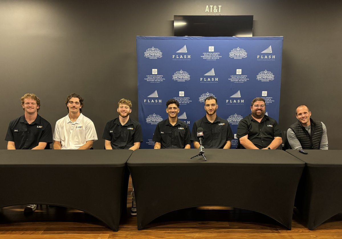 LSUSathletics's tweet photo. Pilots baseball sharing their experience of having completed the perfect 59-0 season in 2025 and winning their first NAIA National Baseball Championship at the Louisiana Sports Hall of Fame. A display has also been dedicated to the team.

#GeauxPilots #AnchorUp #TheRightWaytoPlay https://t.co/eY9ekDmc3R