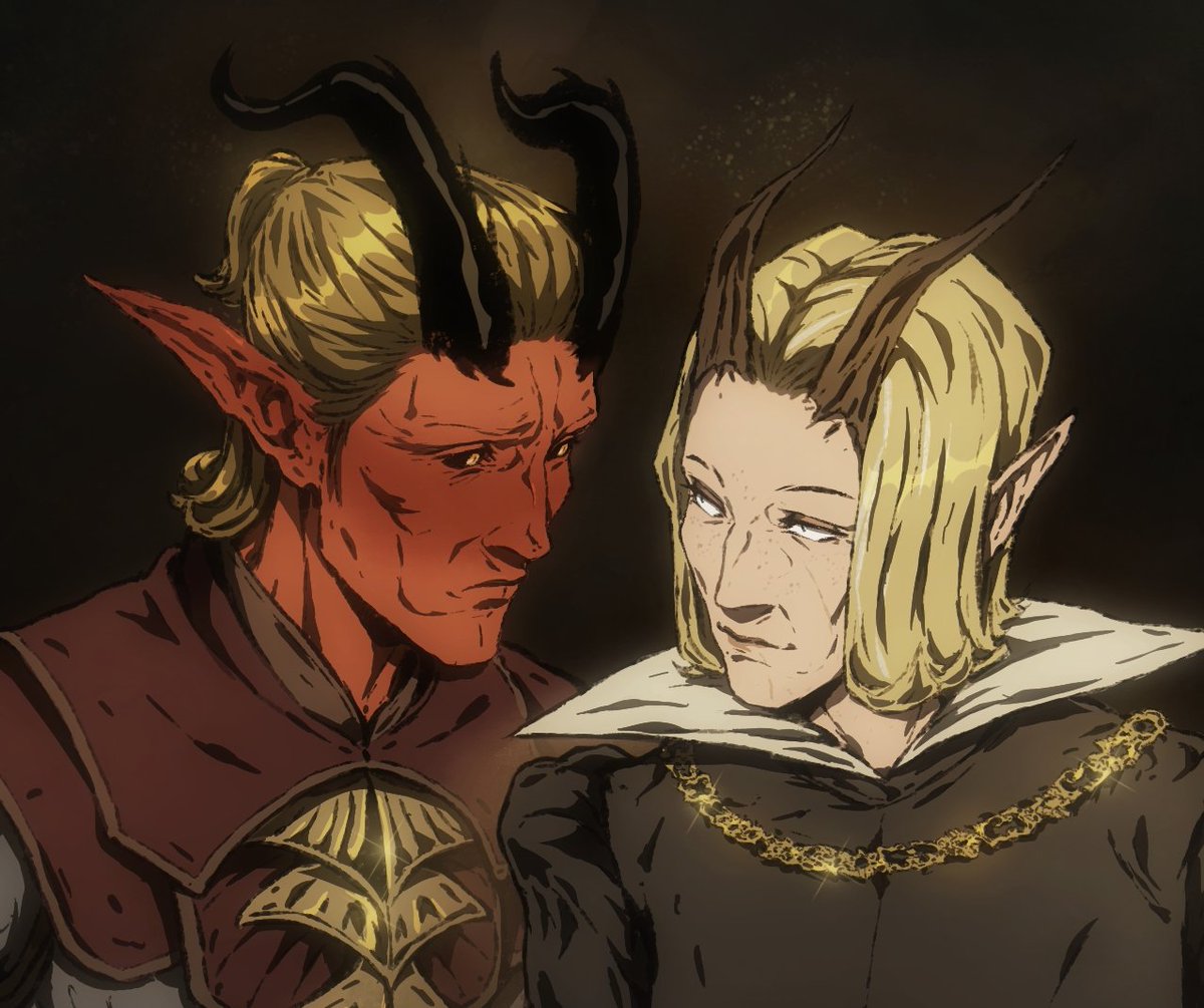 RedDesArt1's tweet photo. Oh, these two traumatized workaholiks again. 
I also had extra fun drawing Tav in her black&amp;white outfit.
#bg3 #tavbg3 #baldursgate3 #zevlorbg3 #dnd https://t.co/5qaM6yBcMC