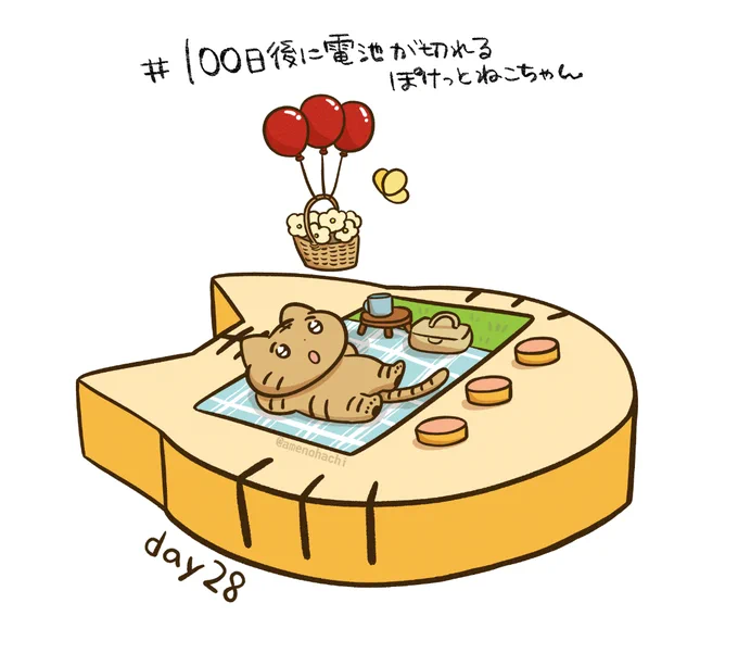 100日後に電池が切れるぽけっとねこちゃん(再) day28 今日も1日お疲れさまです