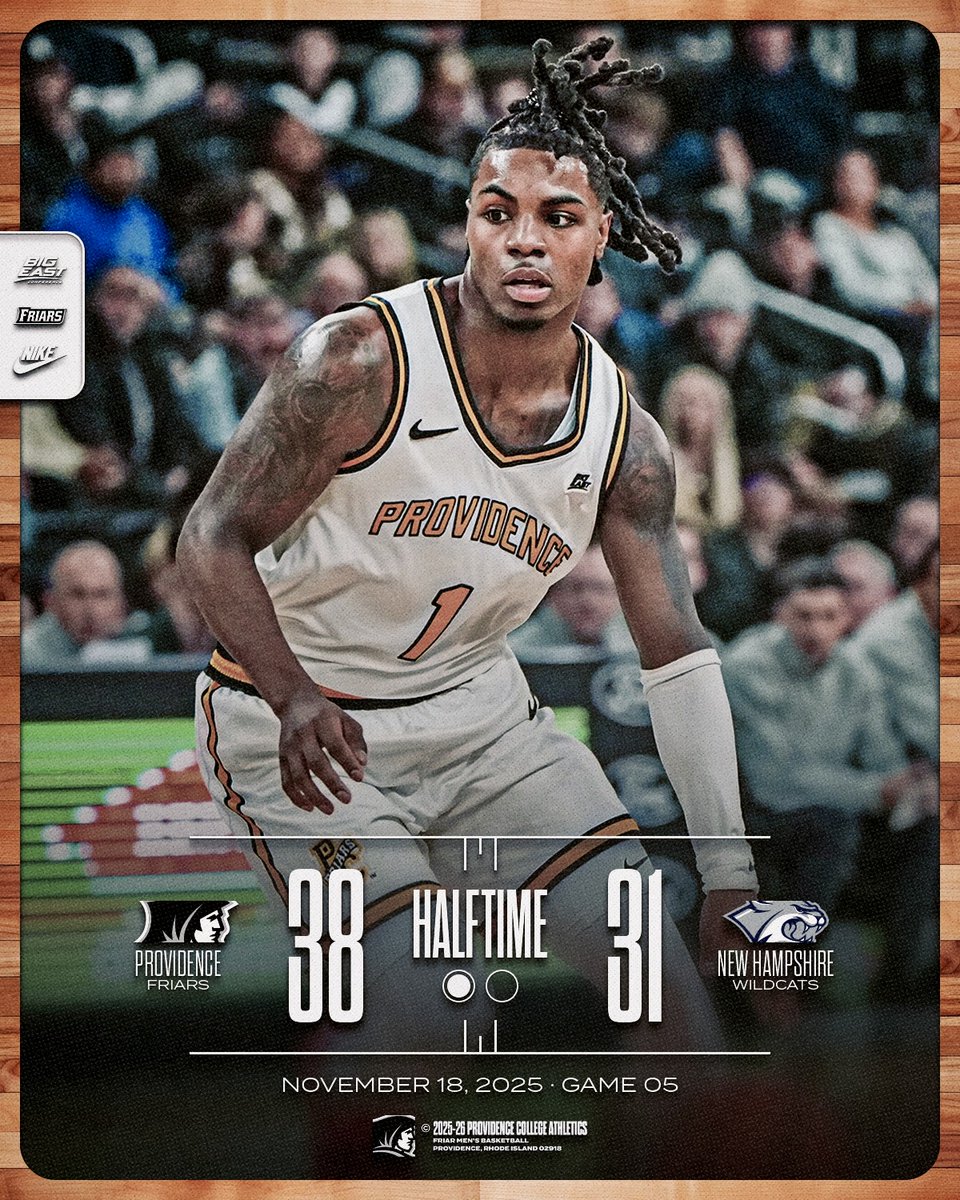 PCFriarsmbb's tweet image. Friars up 7 at halftime

Providence - 38
New Hampshire - 31