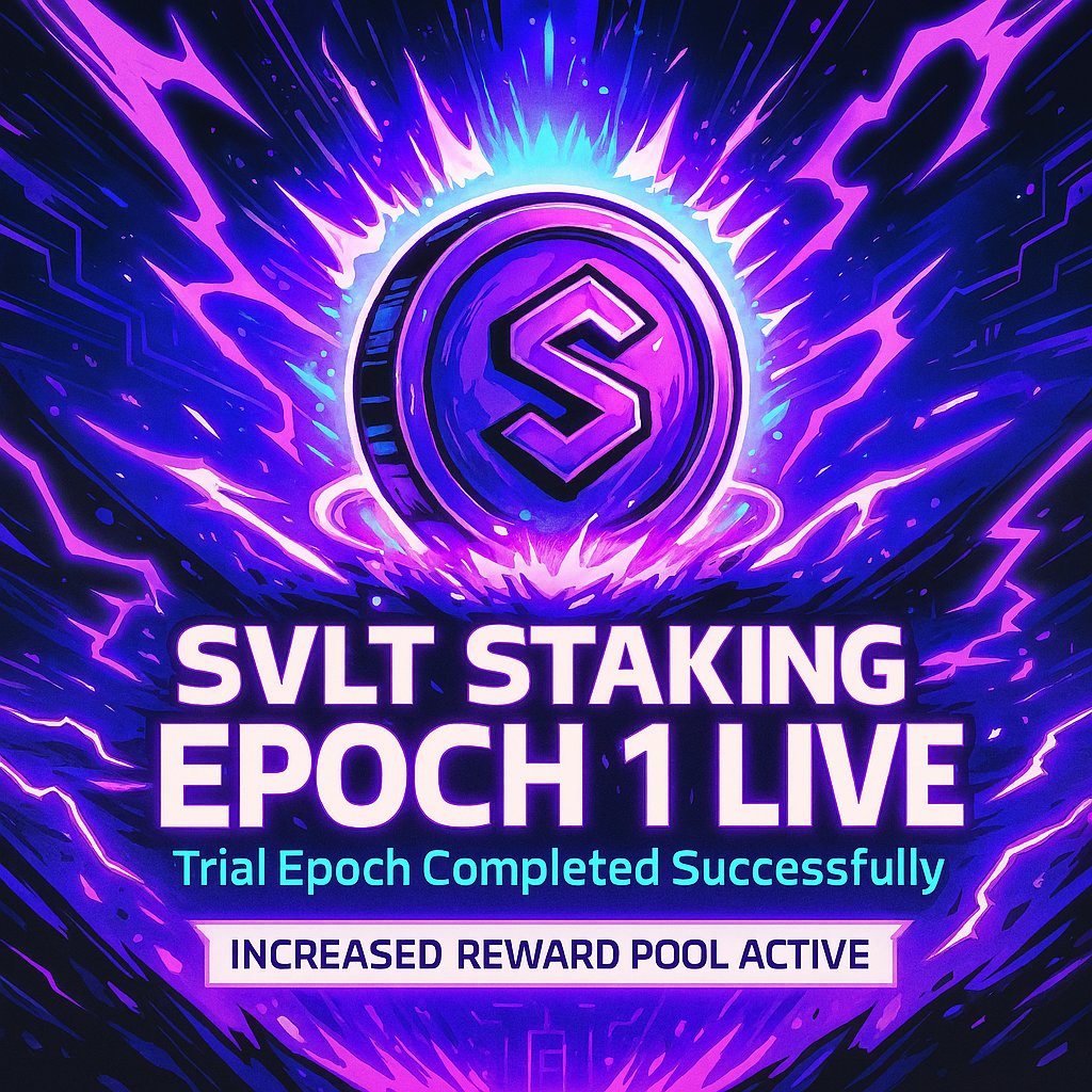 supravault's tweet photo. 🚀 SVLT Staking Update — Trial Epoch Complete

Our SVLT staking trial epoch has officially ended — and everything ran smoothly without a single hiccup.
Huge thank you to everyone who participated and helped us test the system live. 💜
Starting now, the 1st official staking epoch begins — with an increased SVLT reward pool to kick things off the right way.

Stake. Earn. Level up the Vault. 💰

Let’s build.💪

#SVLT #SupraVault #SupraEcosystem #Staking
