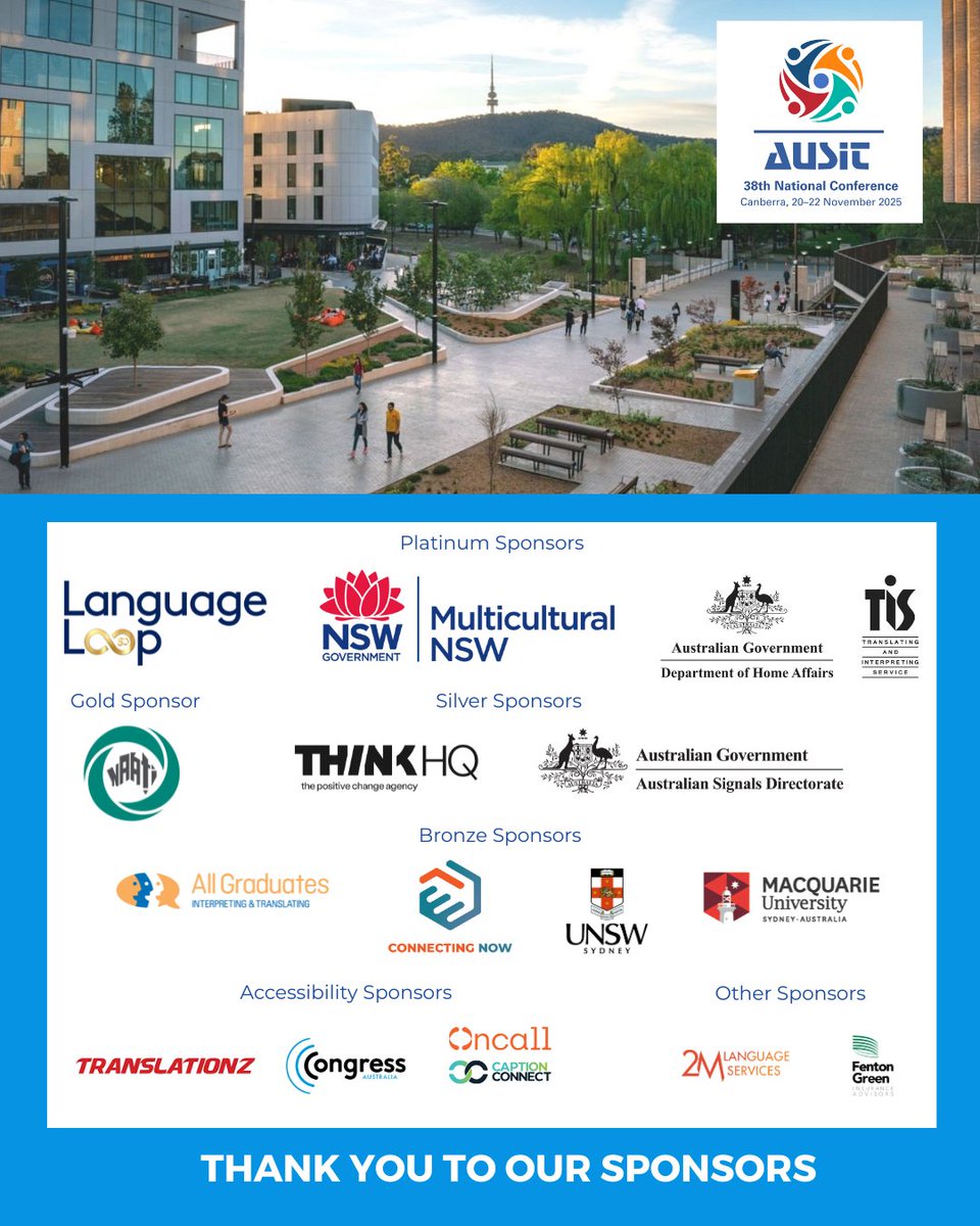 1 day to go 

We gratefully acknowledge our 2025 National Conference sponsors.  Your support strengthens the language services community and helps us advance the profession.   
#AUSITNationalConference2025 #ThankYouSponsors