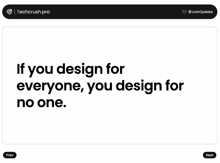 YunusAsafa95866's tweet image. My One-Month UI/UX Product Design Journey.

A month ago, I stepped into the world of UI/UX Product Design with TechCrush, not knowing exactly what to expect. It was just a desire to learn, create, and grow.🚀

Thank you @TechCrushHQ
#TechcrushOneMonthRecap
@TechCrushHQ