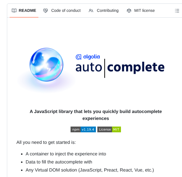 tom_doerr's tweet image. JavaScript library for building autocomplete experiences