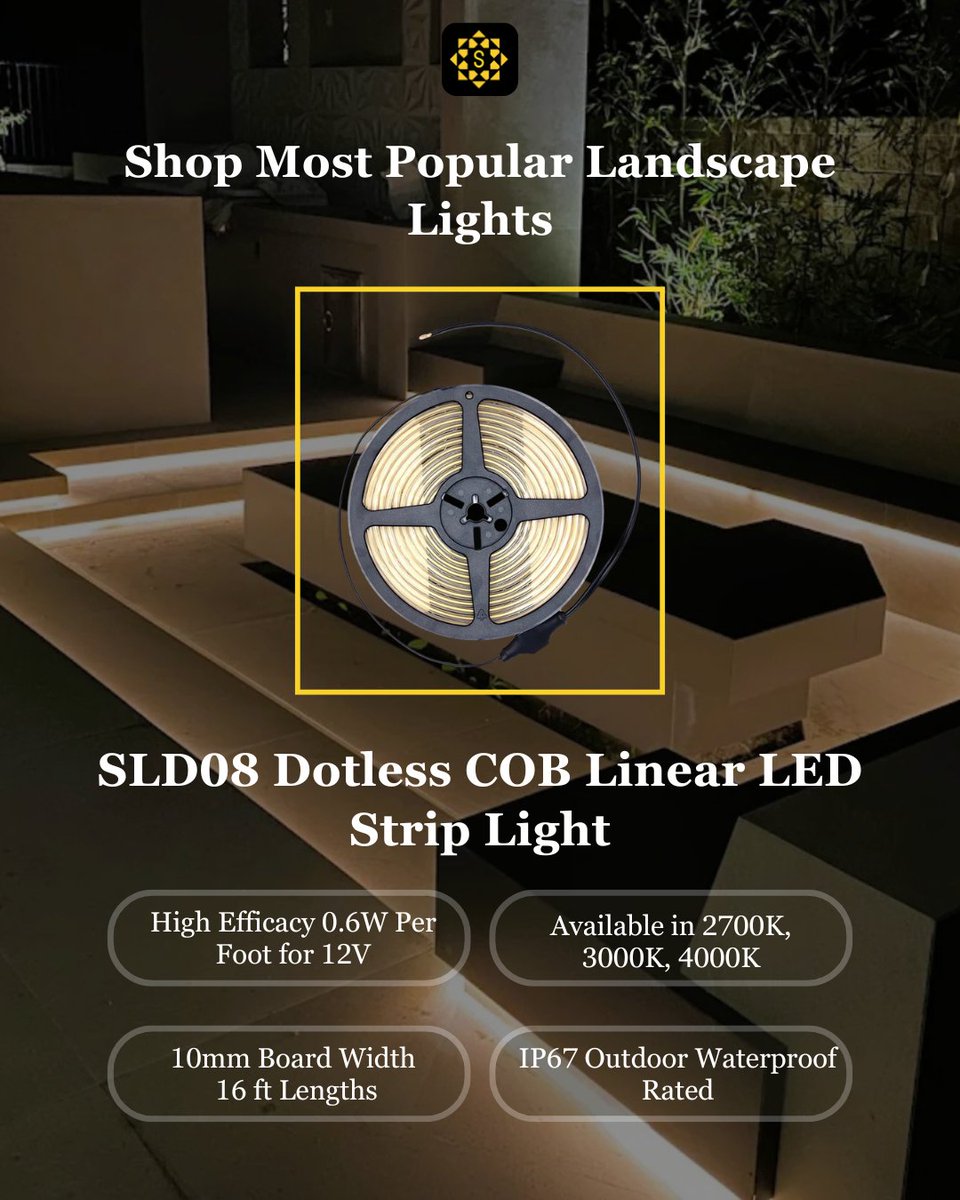 SunBrightLtg's tweet image. Elevate your landscape design! 🏞️ The SLD08 Dotless COB Linear LED Strip Light is a game-changer for modern outdoor lighting.
Stop shopping for lights, start SHOPPING MOST POPULAR LANDSCAPE LIGHTS!
Shop now
#LEDStripLight #DotlessLED #COBLight #LandscapeDesign #OutdoorLighting
