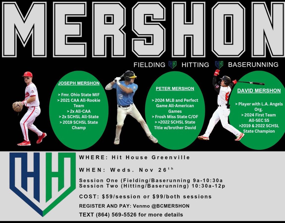 Limited spots available. We will be covering defense, hitting and base running. The clinic will be held on Wednesday, Nov 26th.

Come learn from <a href="/MershonBros/">TheMershonBros</a> and <a href="/BCMershon/">Brian Mershon</a> this Thanksgiving break to get better at your craft. 

See all of the details below 👇