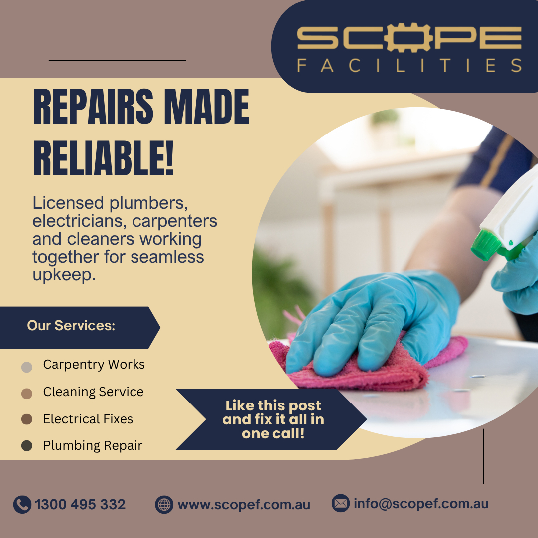 au_scope's tweet image. Reliable repairs start with a licensed team. 💡

Contact us here for more info:
📞 Call: 1300 495 332
💻 Visit: scopef.com.au
📧 Email: info@scopef.com.au

#RepairsDoneRight #TrustedTradies #FacilitySolutions #PropertyMaintenanceAU #BusinessSupport #TrendingNow