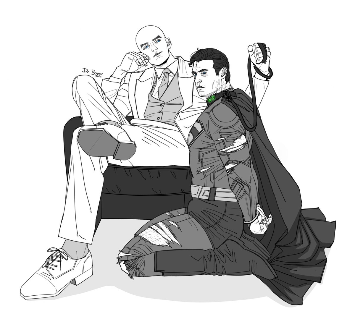 DrByr0n's tweet photo. Day 2 — Kryptonite: With the help of cutting edge technology (a kryptonite dog collar) Lex got himself a feisty little pet Kryptonian! 🐶 (Drawing ripped fabric is way too fun) #ClexWeek2025 #ClexWeek https://t.co/telLMRr3Kl