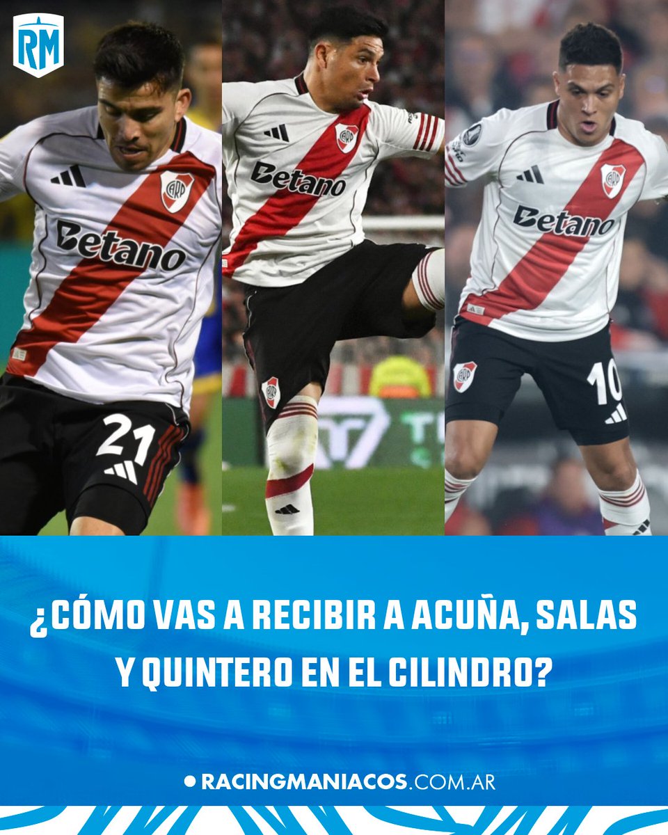 RacingManiacos's tweet image. CONSIGNA ⁉️ 

¿CÓMO VAS A RECIBIR A ACUÑA, SALAS Y QUINTERO EN EL #CILINDRO? 🤔
