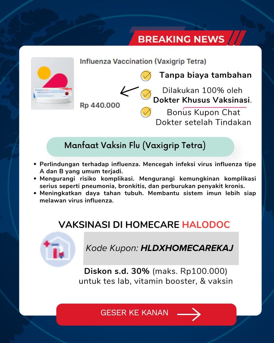 yantikalit02's tweet image. Virus Influenza meningkat📌
Lindungi diri vaksin di Homecare Halodoc, dapatkan Diskon 30℅ dengan pakai kode kupon HLDXHOMECAREKAJ
#halodoc #temanhalodoc #sehatbarenghalodoc #zonauang #zonajajan #influenza #vaksin #fypシ #fypviraltwitter #voucherhalodoc