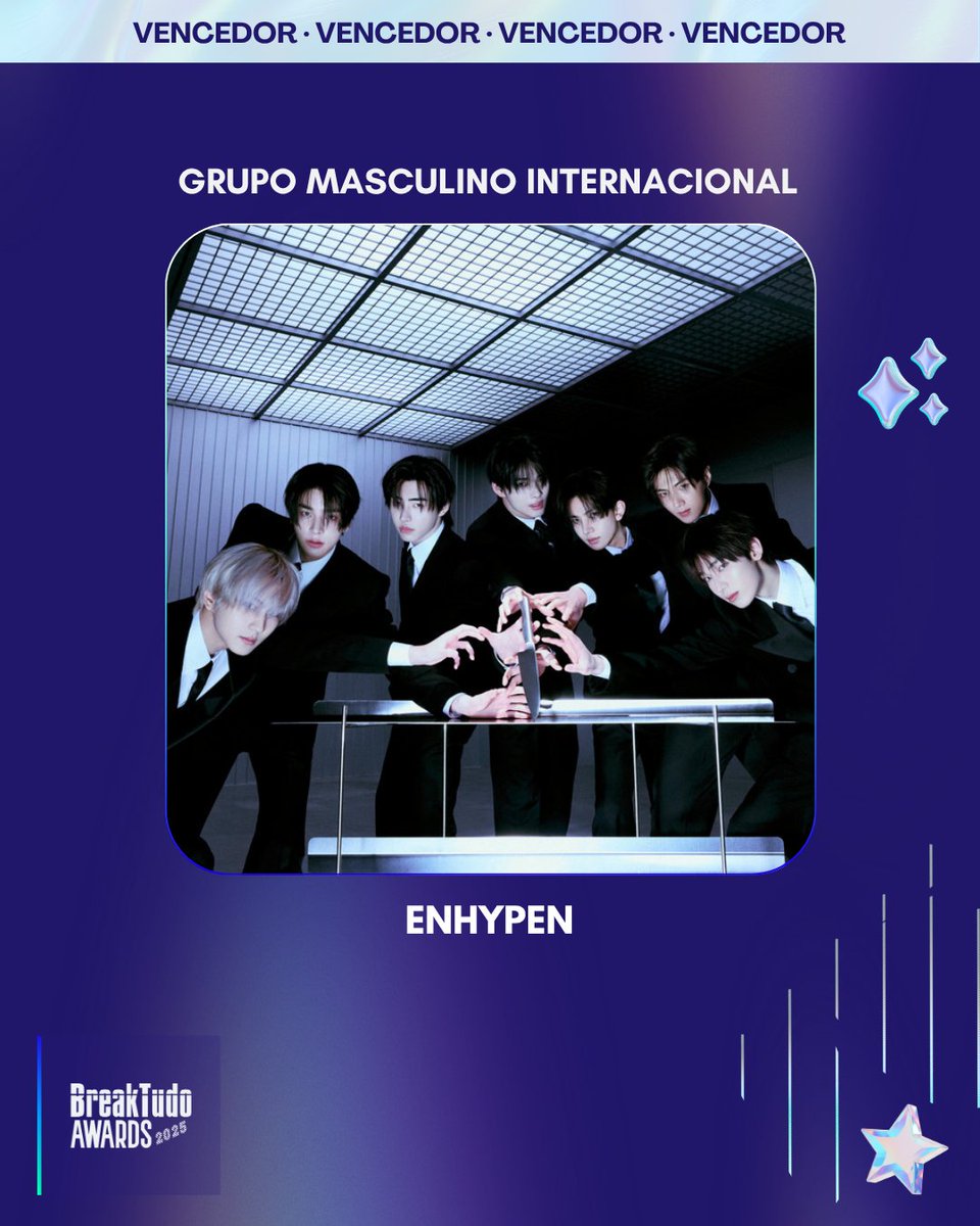 breaktudoawards's tweet image. ENHYPEN (@ENHYPEN )✨ levou o prêmio na categoria Grupo Masculino Internacional 🏆 no BreakTudo Awards 2025

Parabéns ao ENHYPEN e aos ENGENEs que votaram!!!
#BreakTudoAwards #ENHYPEN 
bit.ly/4oJLFqx