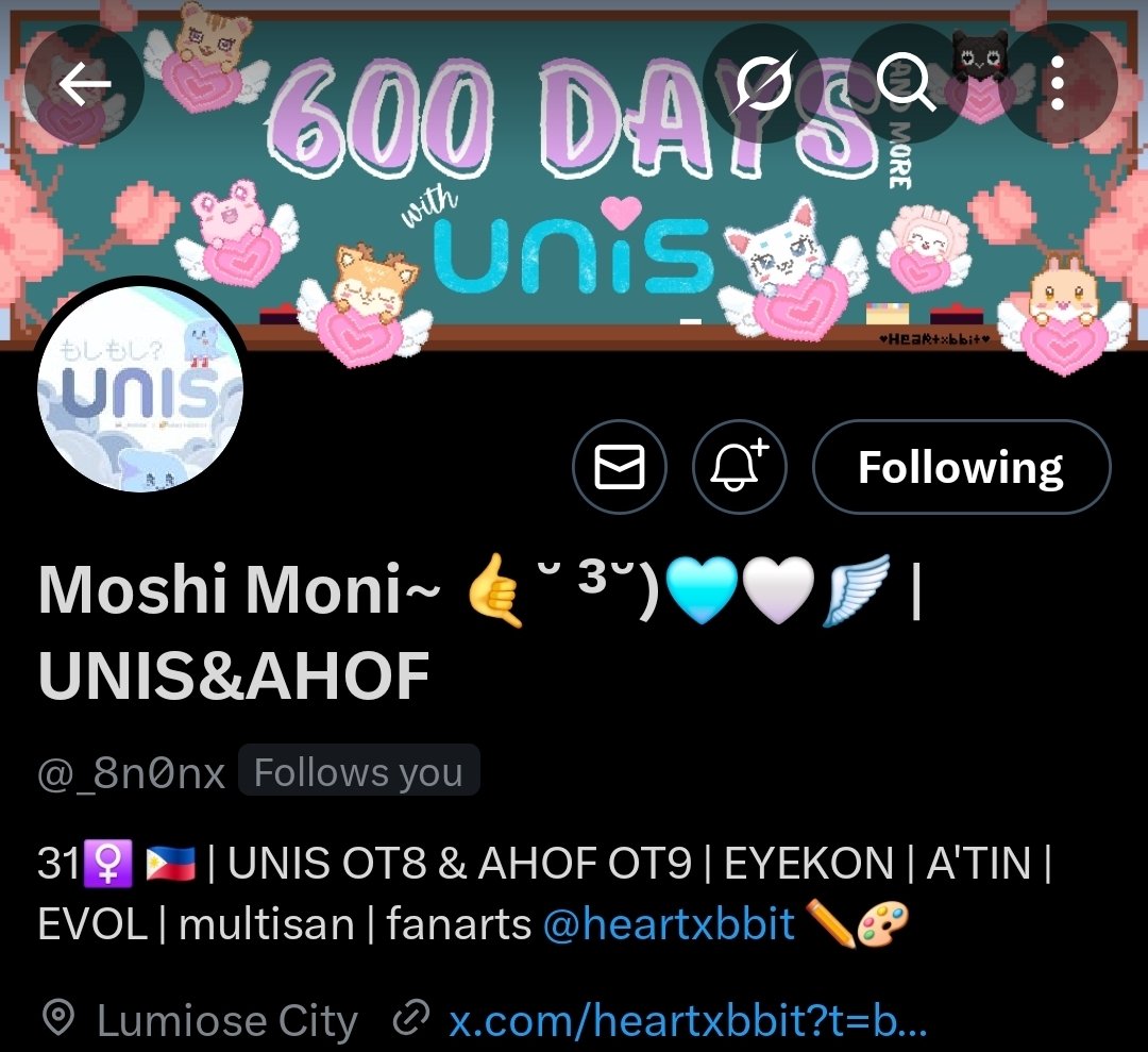 _8n0nx's tweet image. Hehe :3 now I can sleep.
Happy 600 days with UNIS 🫶💜 New header to celebrate~

#UNIS #유니스
