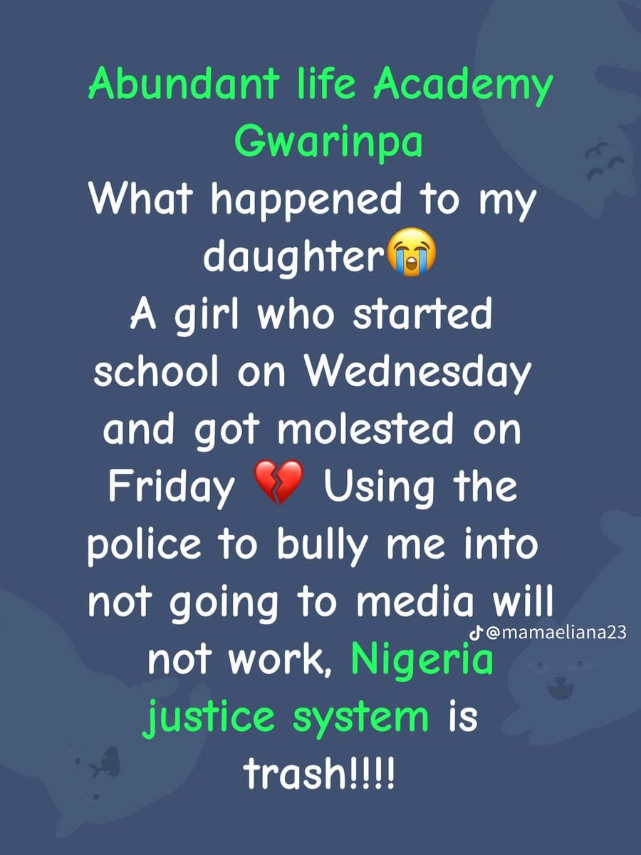 A mother has alleged that her daughter was mol+sted at Abundant Life Academy, Gwarimpa, Abuja, claiming that the school authorities are trying to use the police to silence her.

She wrote:
“These are the cards from the different hospitals I took my daughter to for check-ups. The