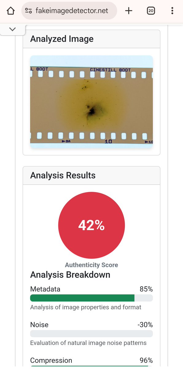 astroferg's tweet image. This tool gives false positives against a photo of a real negative I have in my collection and a frame of a rocket launch I filmed myself. The results are unreliable.