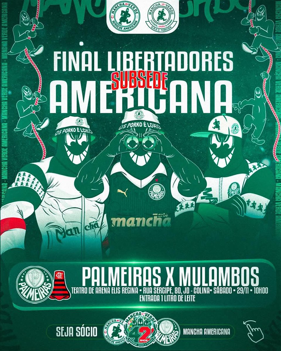 MVAmericana's tweet photo. A família palmeirense de Americana vai viver um dia inesquecível! 💚 No dia 29 de novembro, o Teatro de Arena Elis Regina será tomado pelo verde e branco para acompanharmos juntos a grande Final da Libertadores 2025. https://t.co/o4jfKzWA87