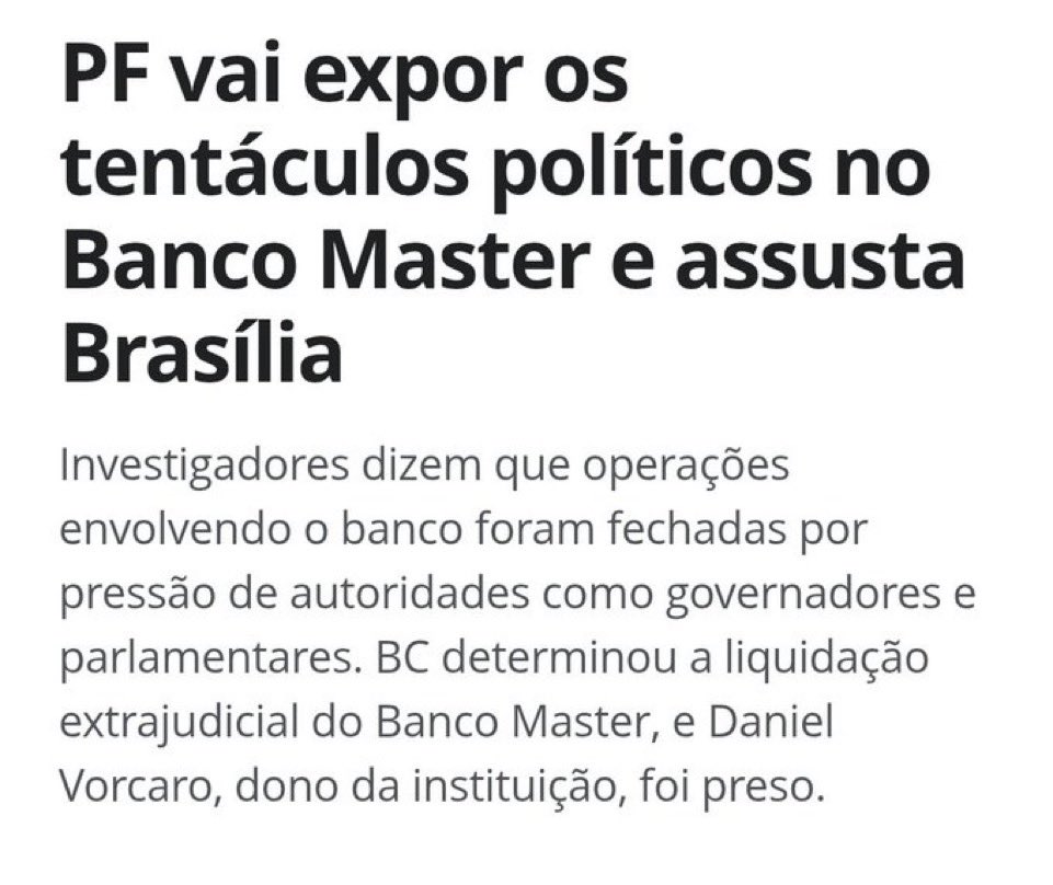 jonasdiandrade's tweet image. O que deve ter de político preocupado com essa operação da polícia federal sobre o banco master… nunca fez tanto sentido a tentativa de esvaziar o poder de investigação da Polícia Federal (PF) e do Ministério Público Federal (MPF) em crimes de colarinho branco e facções…