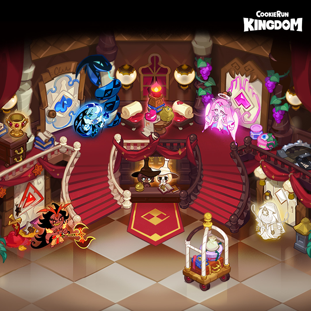 CRKingdomEN's tweet image. &quot;Follow us! We&apos;ll take you to your rooms!
Come with us. We&apos;ll show you to your rooms.&quot;

🏨 The four Beasts have arrived in the inner sanctum of the Grand Dust Hotel!
Battle it out in CookieRun: Kingdom now! 

🏨 Abyss of the Four
♟️ #ChessChocoCookie
⚔️ Beast Raid is Back!
🧵 New…