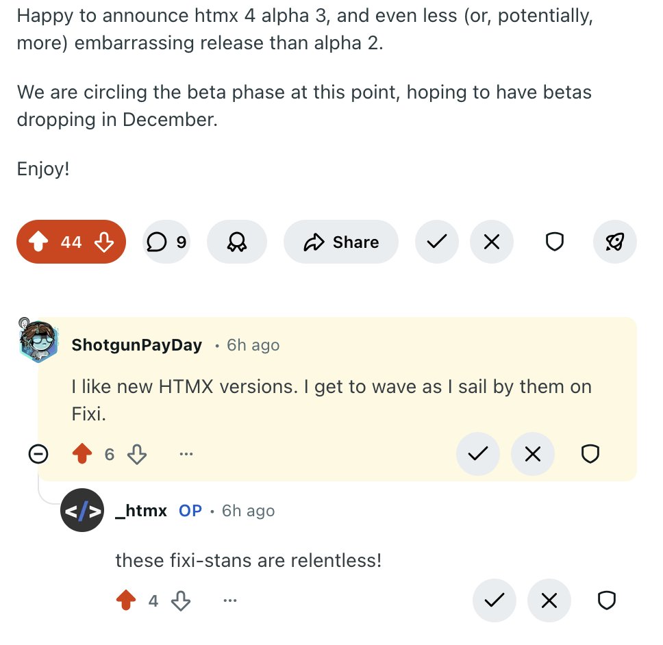 htmx_org's tweet image. the fixi-stans simply CANNOT leave /r/htmx alone lol