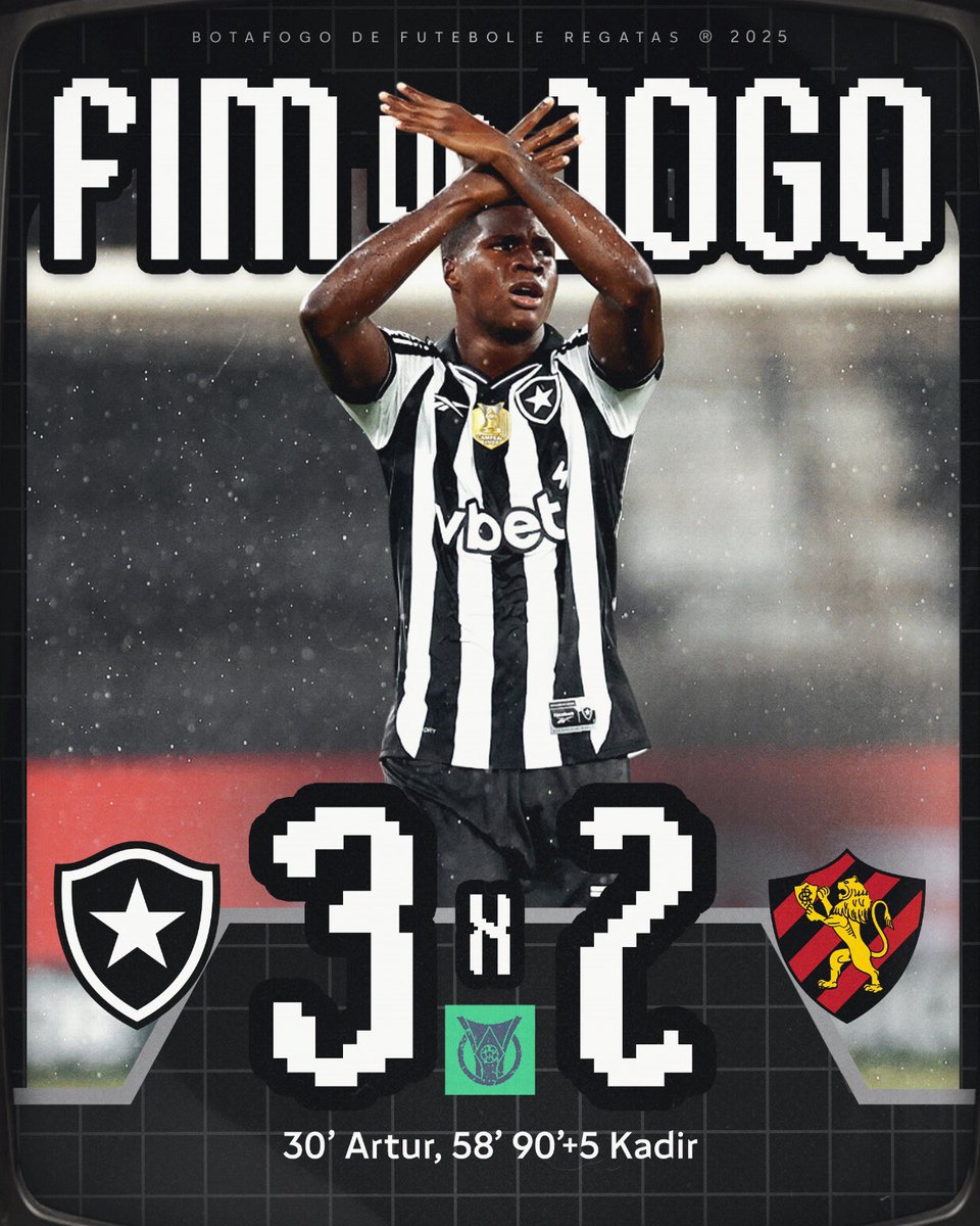 Botafogo's tweet image. NA ALMA E NO CORAÇÃO! 🔥💪🏾

BOTAFOGO LUTA ATÉ O ÚLTIMO SEGUNDO E VENCE O SPORT COM DOIS GOLS DE KADIR E UM DE ARTUR! PRA CIMAAAA! 🚀⭐️ #VAMOSBOTAFOGO