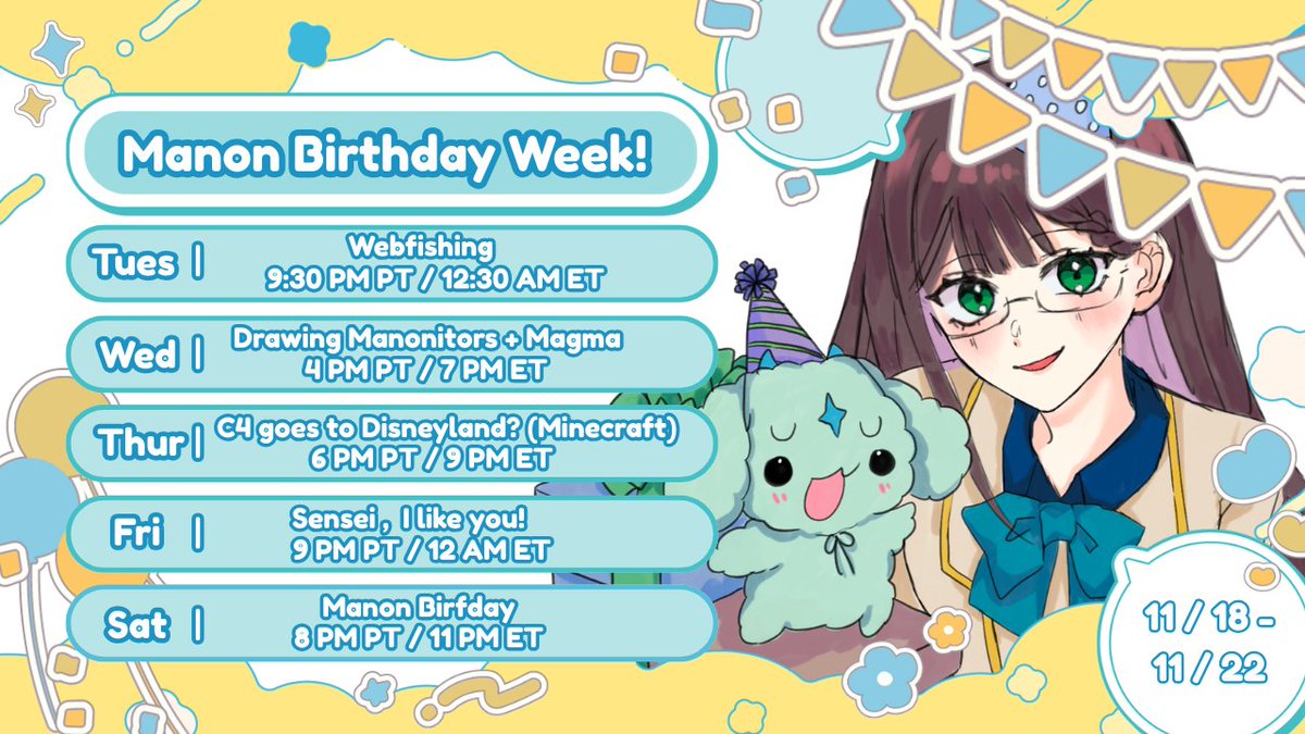 ☆⊹˚₊ Manon Birthday Week! ₊˚⊹☆
Time to party!!! I'm gonna be infinity +2 WAHOOOOOO!!! My birthday is technically on the 27th but I'll be away that week so we're celebrating a bit early!!! Get ready for lots of fun things hehe!!! :D