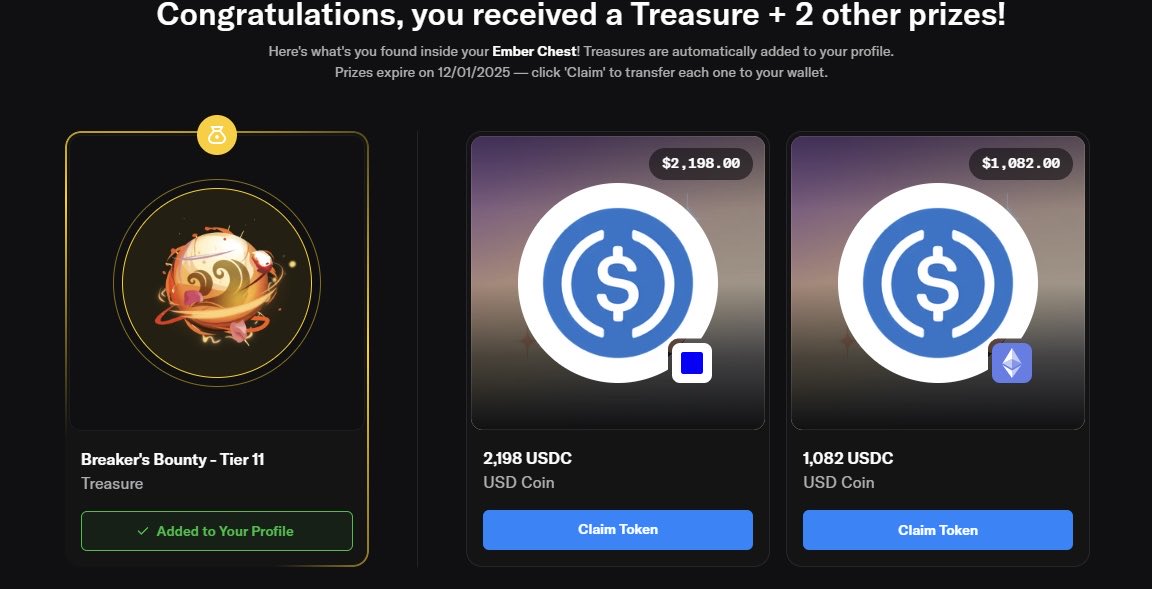 Obrigado novamente <a href="/opensea/">OpenSea</a> 

Dessa vez não veio um bluechip, mas voltou 70% da grana gasta. Sem dúvidas eu estarei lá para a season 3…

TGE da Opensea será no Q1 de 2026 e acho que a surpresa será bem positiva pra quem está farmando os baús