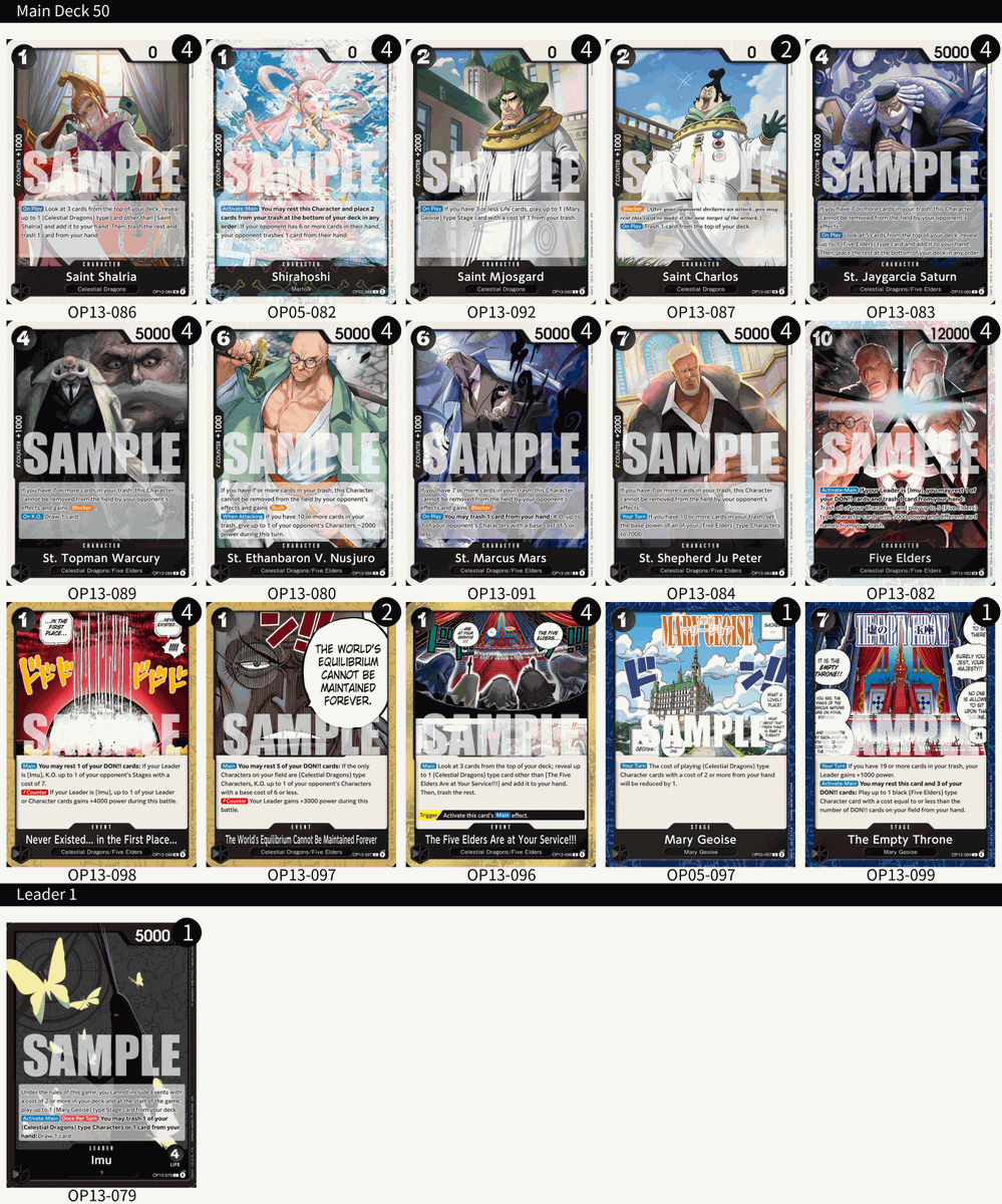 ONEPIECE_tcg_EN's tweet photo. [Deck List]
Hey One Piece Pirates!
Thank you to everyone who joined Versus Game’ Online Treasure Cup on Nov. 16!
Here’s the deck lists the top 4 players used! Congratulations!
Enjoy the treasure won &amp; building up your own crew!
#ONEPIECE
#onepiececardgame https://t.co/TspDQnvqaI