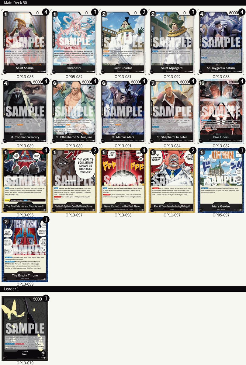 ONEPIECE_tcg_EN's tweet photo. [Deck List]
Hey One Piece Pirates!
Thank you to everyone who joined Versus Game’ Online Treasure Cup on Nov. 16!
Here’s the deck lists the top 4 players used! Congratulations!
Enjoy the treasure won &amp; building up your own crew!
#ONEPIECE
#onepiececardgame https://t.co/TspDQnvqaI