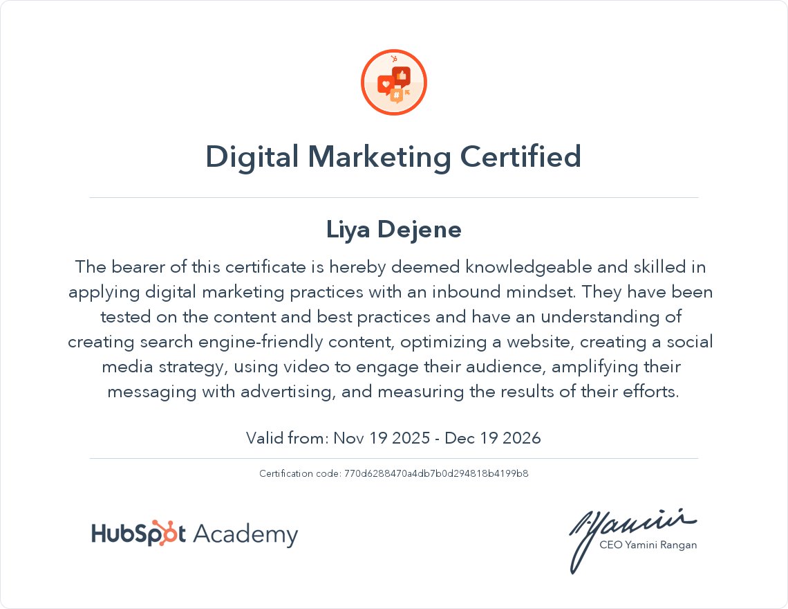I just got my Digital Marketing Certification from <a href="/HubSpot/">HubSpot</a> Academy 🎓 app-na2.hubspot.com/academy/achiev…