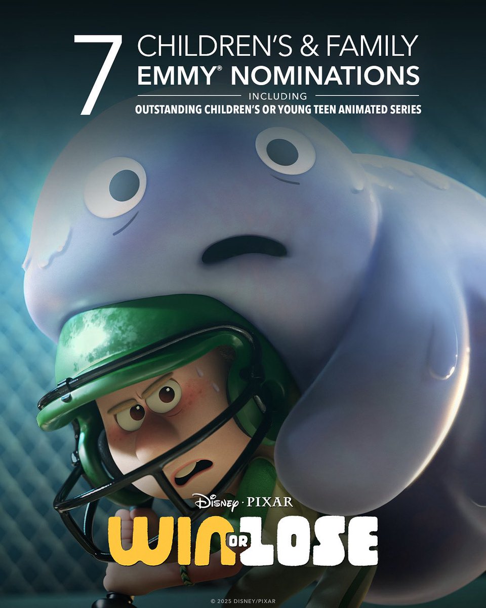 Pixar's tweet image. Congratulations to the cast and crew of #WinorLose for their 7 Children&apos;s and Family Emmy® nominations including Outstanding Children’s or Young Teen Animated Series.⚾️ #Emmys