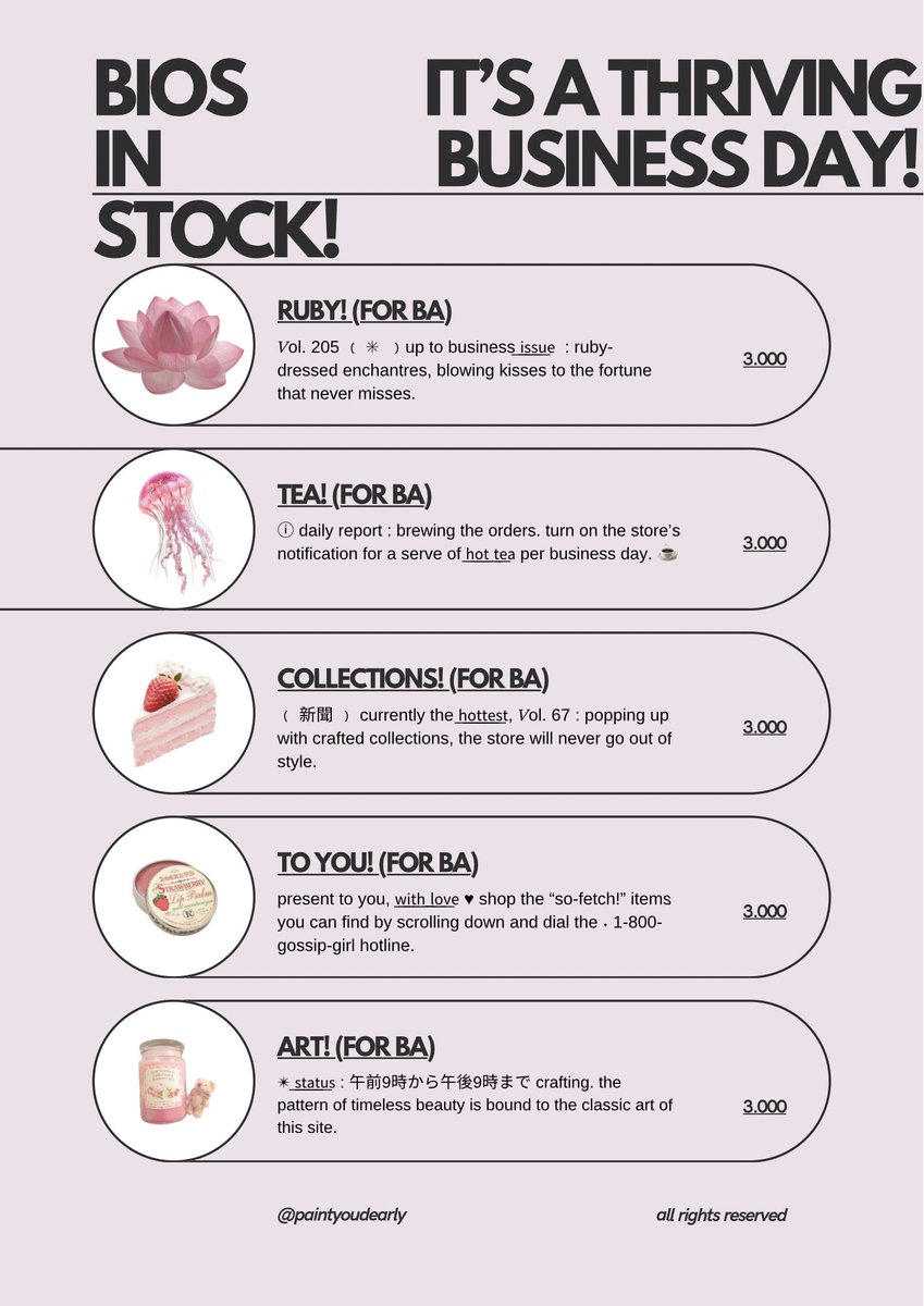 𓈒⠀⠀𓏸⠀⠀𓇼 a repost, please? thank you! 🍮🥄 

happy wednesday, lovelies! aku punya bio wording ready stock for BA yang bisa diklaim sekarang juga. 🍧🎀 grab these beauties fast! &lt;3 #zonauang