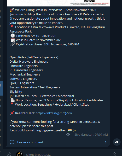 walkin_jobs's tweet photo. #WalkInDrive #Hiring #ElectronicsJobs #RFEngineers #HardwareDesign #Firmware #NationBuilding #CareerOpportunity #WeAreHiring #Defence #Bengalurujobs #bangalorejobs
#WalkInInterview #JobOpening #HiringNow #JobAlert #CareerOpportunity #OpenInterview #JobDrive #InterviewToday https://t.co/TZuBi4yZto