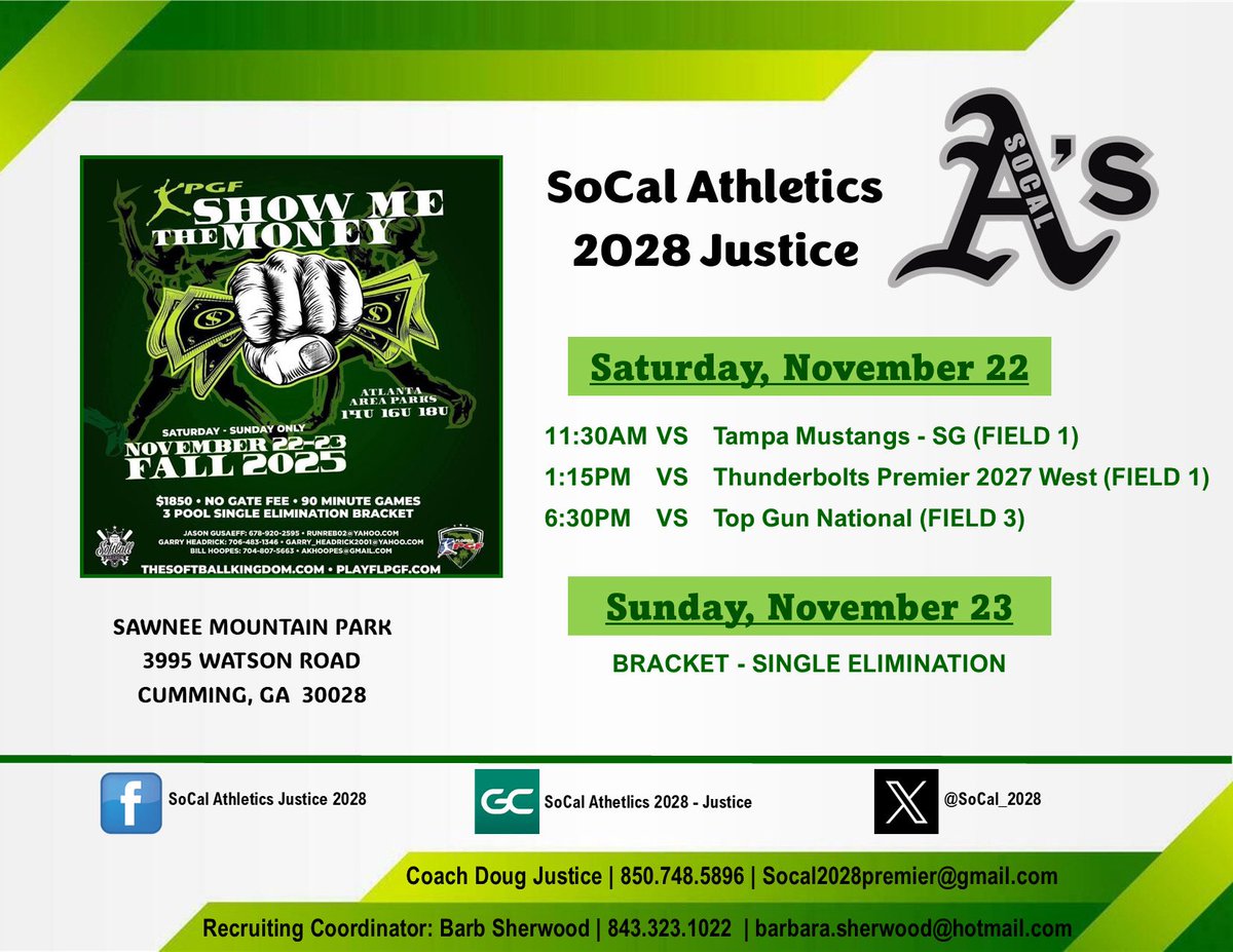 Last tournament of the fall. I’m not ready for the season to end 🥹. Coaches, come check us out at #SMTM in Cumming, Ga!! <a href="/SoCal_2028/">So Cal Athletics 2028 Justice</a> <a href="/BSherSB/">Barb Sherwood</a> <a href="/los_stuff/">Carlos Arias</a> <a href="/BrenttEads/">Brentt Eads</a> <a href="/IHartFastpitch/">I❤️Fastpitch</a> <a href="/ExtraInningSB/">EXTRA INNING SOFTBALL</a> <a href="/Softball_Home/">Softball Home🥎</a>