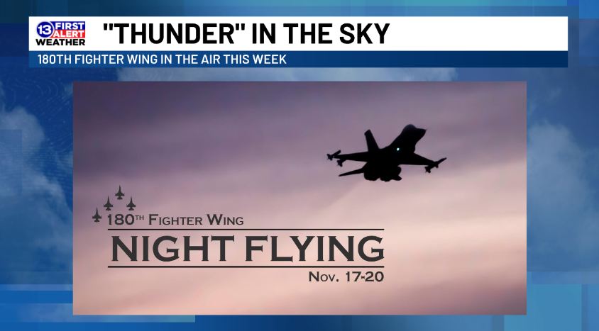 JayBerschback's tweet photo. No thunderstorms expected tonight, Wednesday night or Thursday night, but you may hear the F-16s zooming around.
The 180th Fighter Wing is night flying this week. https://t.co/M9zoNtMqlE
