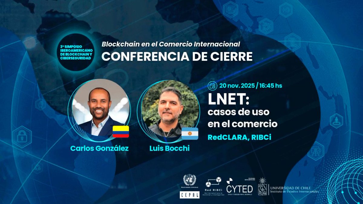 RedCLARA's tweet image. #MAÑANA arranca el 3º Simposio Iberoamericano de Blockchain y Ciberseguridad en 🇨🇱.
#RedCLARA y @lnetglobal  mostrarán cómo el Testbed Blockchain BELLA II impulsa innovación, trazabilidad e interoperabilidad en comercio digital en ALC.
@BELLA_Programme 
🔗shorturl.at/iucCm