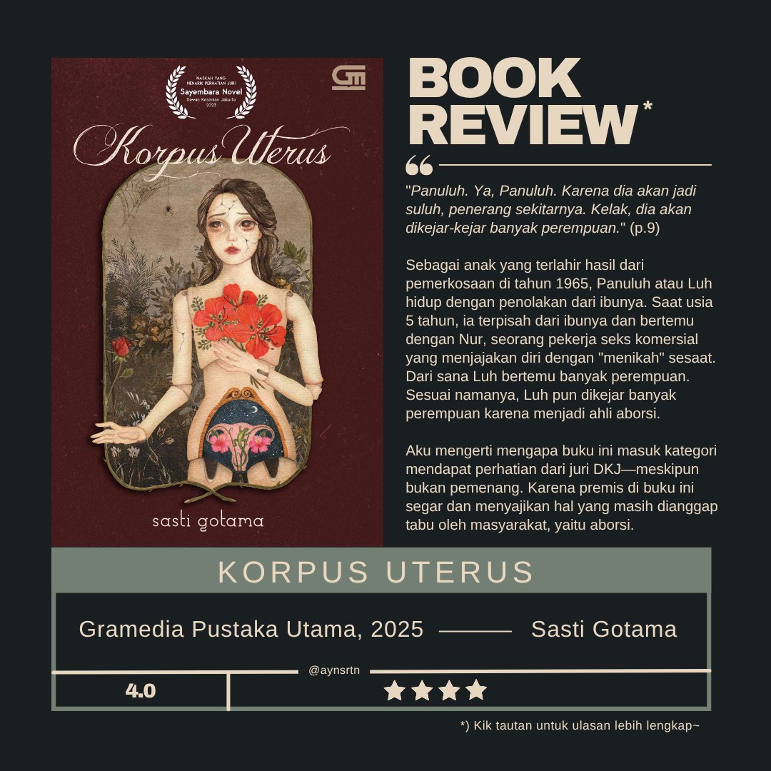 aynsrtn's tweet image. ‌
📖 korpus uterus
✏️ sasti gotama
🔖 4/5⭐️
📎 [goodreads.com/review/show/78…]
‌
