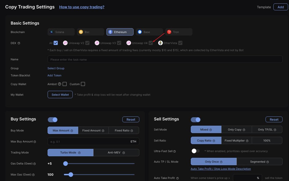 DBotWeb3's tweet image. #ETH traders get a real upgrade 💡
DBot now supports #Uniswap v4, giving you:

🔹Better execution speed

🔹More precise entries

🔹Safer exits (TP/SL)

🔹Automated limit trading
&amp;amp; copy trading

V2, V3, V4, EtherVista, you can hunt liquidity across all major ETH markets…