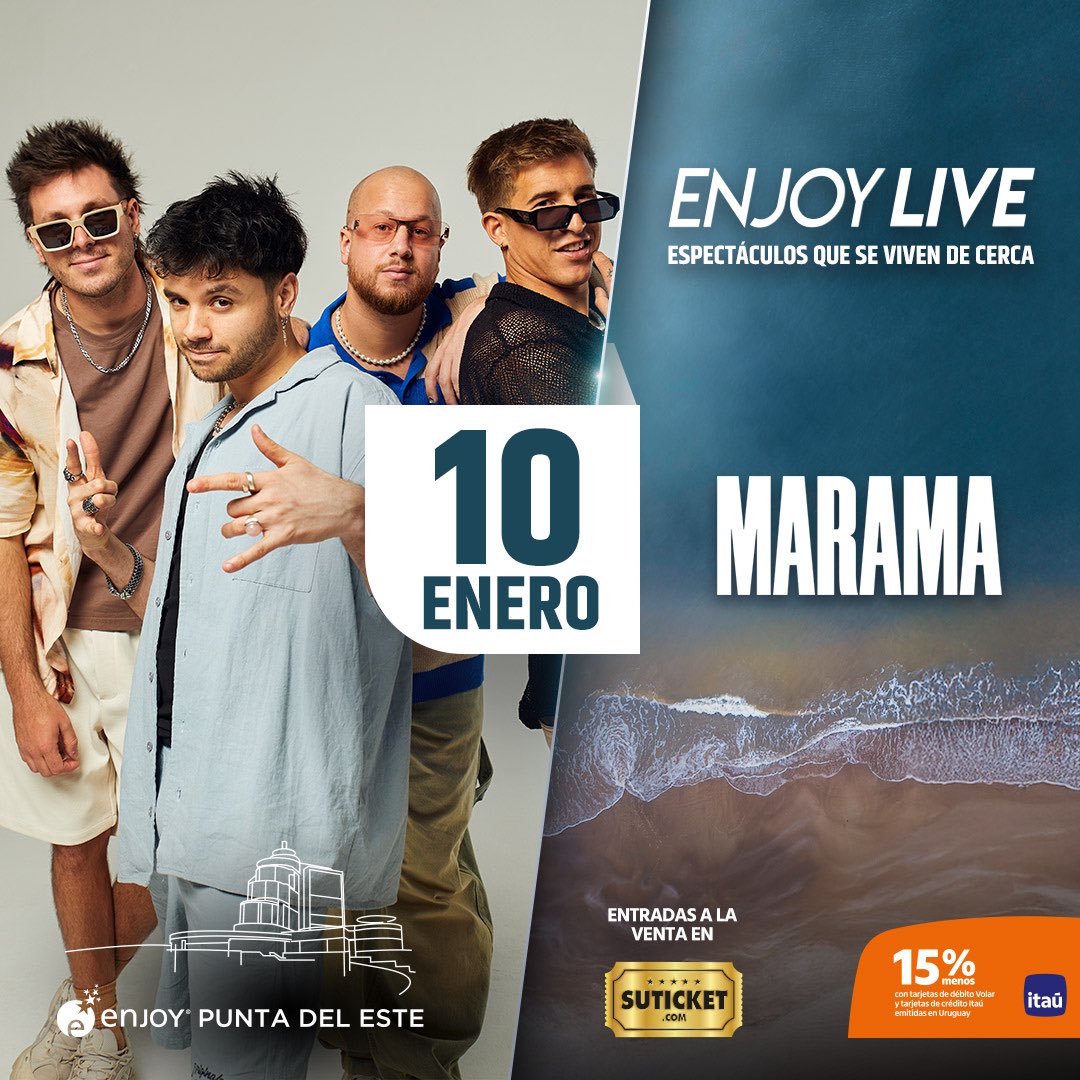 Que lindo volver a vernos <a href="/EnjoyPde/">Enjoy Punta Del Este</a> ✨y empezar el año asíííí . 10 de ENERO - Punta del Este 🏖️
Tremenda noche se viene, con mucha músiquita. 

🎫Entradas en suticket.com/evento/263/mar…, no te quedes afuera 😎

#marama #puntadeleste #verano
