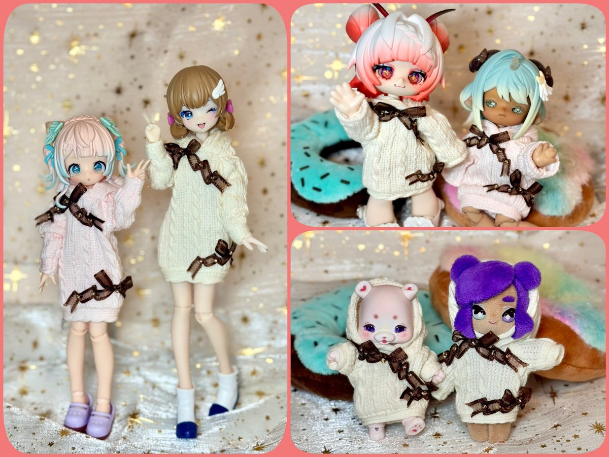 リボンニットパーカーの通販ページは今夜アップできそうです！
通販は11/21(金)を予定しています☺️

ざっくりと、
・1/8〜16ドール用
・1/12ドール用(袖はちょっと長め)
・ぷにみお、cocoriang用
の3サイズとなります。

#AngeLulukey
#SugaryGirls 
#ぷにみお