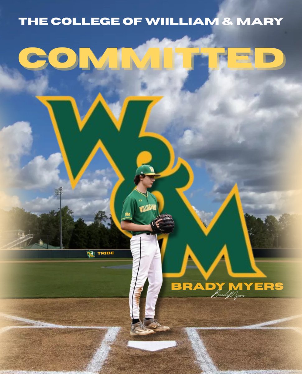 BradyMyers35's tweet image. I’m excited to announce my commitment to William &amp;amp; Mary!

Huge thank you to my parents, coaches, family, and friends for always supporting me.

And a special thank you to @coachpudge8 and the Madison Warhawk coaching staff for believing in me.

#gotribe @wmtribebaseball