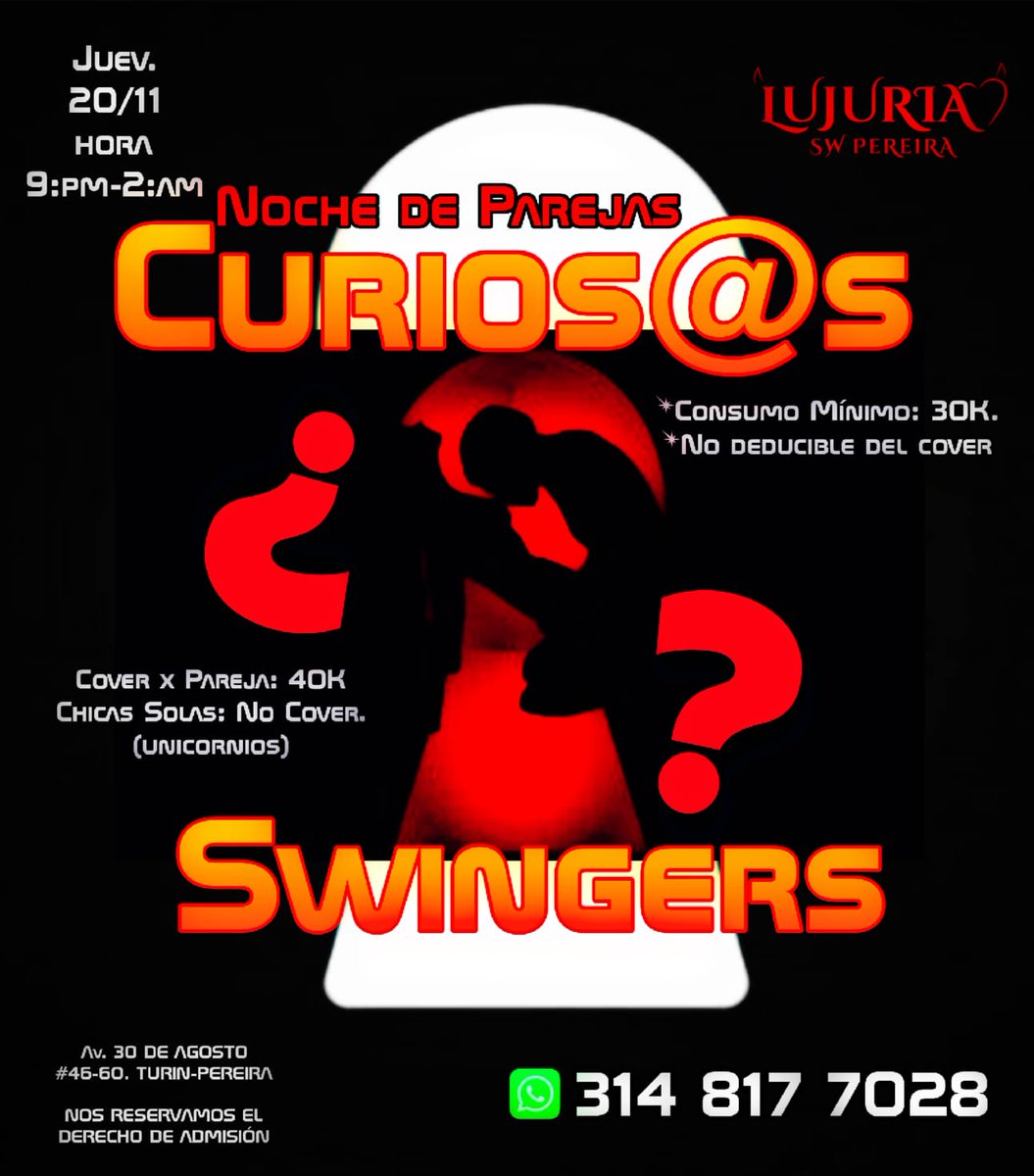 LujuriaPereira_'s tweet photo. Amigos lujuriosos esta es nuestra programación para el fin de semana no te la pierdas #mundoswinger #CulturaSwinger #parejaswinger #findesemana #swinger #pereira https://t.co/muLrYcn8mR