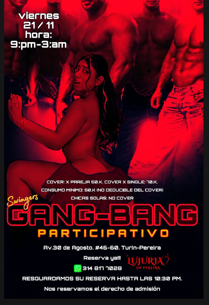 LujuriaPereira_'s tweet photo. Amigos lujuriosos esta es nuestra programación para el fin de semana no te la pierdas #mundoswinger #CulturaSwinger #parejaswinger #findesemana #swinger #pereira https://t.co/muLrYcn8mR