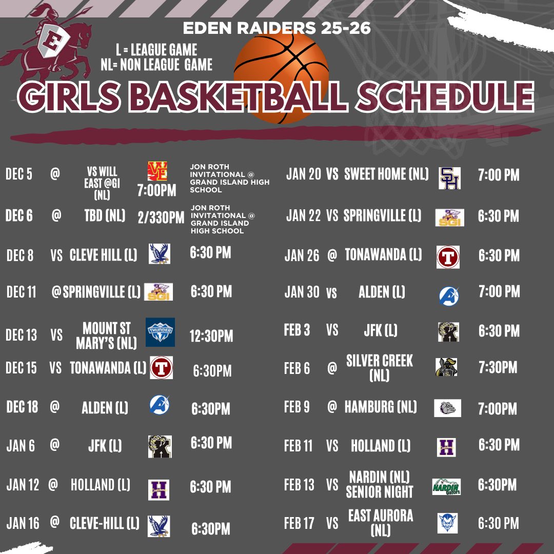 🚨 Eden Girls Basketball Schedule 🚨

⁦<a href="/EdencsdRaiders/">EdenAthletics</a>⁩ 
⁦<a href="/EdenASBC/">Eden ASBC</a>⁩ 
⁦<a href="/tml1000/">TML1000</a>⁩ 
⁦<a href="/WNYAthletics/">WNY Athletics</a>⁩ 
⁦<a href="/Section6GirlsBB/">Section6GirlsBBall</a>⁩