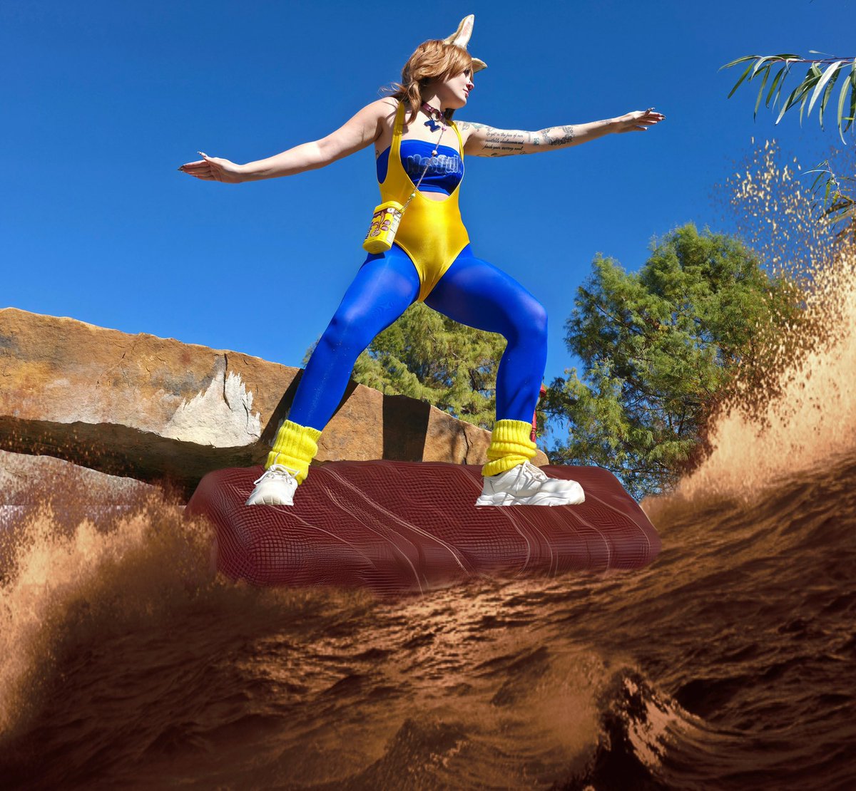 honnebeecos's tweet image. A gnarly wave of chocolate milk swept by but thankfully I whipped out my giant chocolate bar and surfed through 🌊 
•
•
#sillycosplay #nesquikbunny #bunnycosplay  #midwestcosplayer #nesquikbunnycosplay #nesquikchocolatemilk